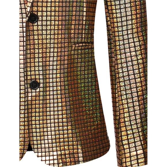 Men's 2 Piece Disco Sets Shiny Jacket and Pants Metallic Sequin Suits - Picture 6 of 7